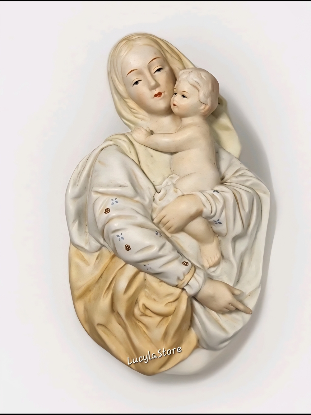 Vintage Madonna and Child Bisque Porcelain Wall Plaque - Fine Detail